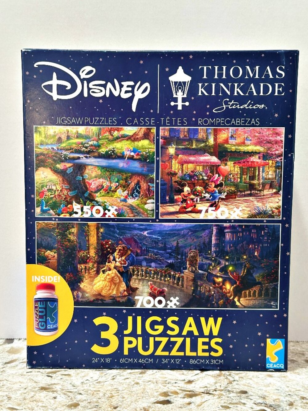 Ceaco Disney Thomas Kinkade 3 Puzzles with Glue (1) 550 (1) 700 (1) 750 *SEALED